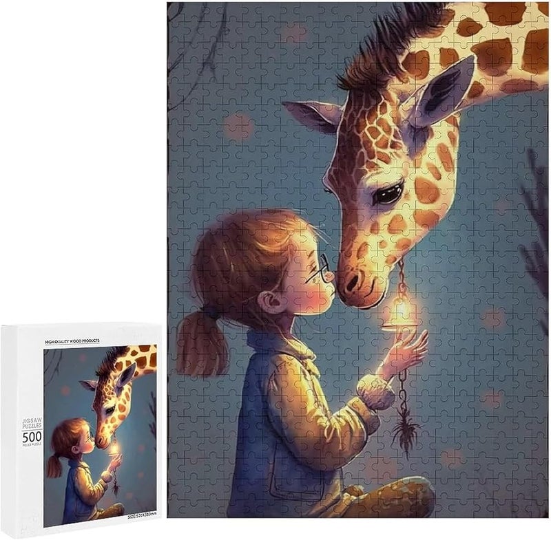 500 Pieces Girl And Giraffe Funny Adult Jigsaw Puzzle Educational Gift For Birthday Christmas - Image 1